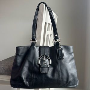 Coach Soho East West Leather carryall satchel Tote bag purse Black -F18751